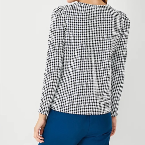 Ann Taylor gingham houndstooth, puff sleeve Top - Picture 3 of 7
